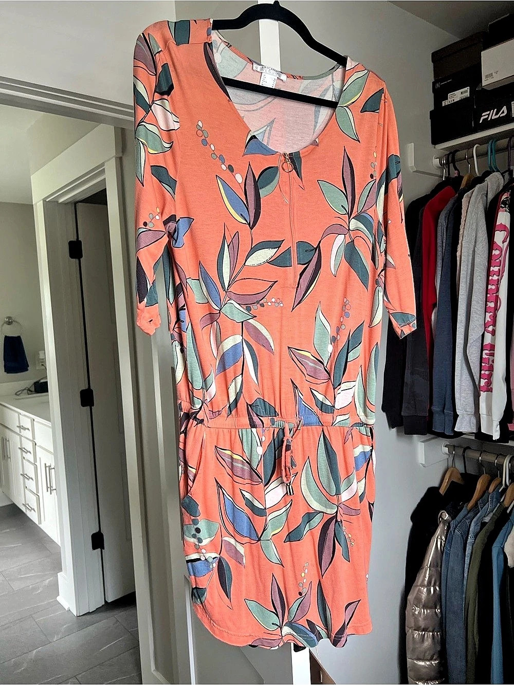 Venus Floral Midi Dress in Coral & Blue Like New